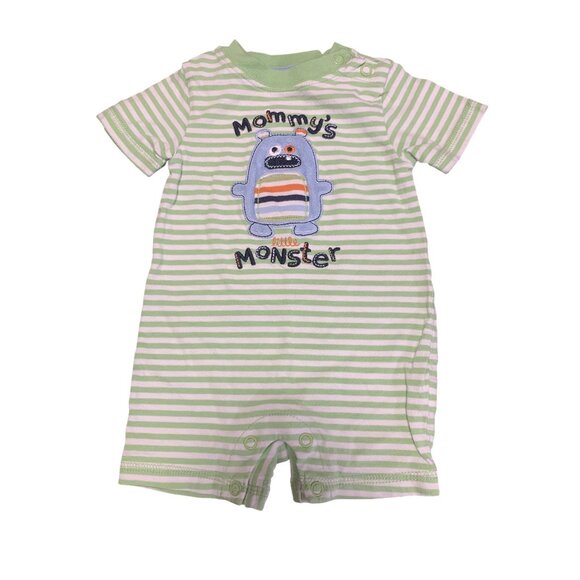 Jumping Beans 0-3M Striped Bodysuit "Mommys Little Monster"100% Cotton - Picture 1 of 2